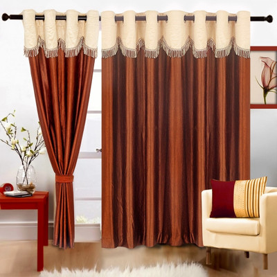 57% OFF on Cortina Polyester Brown Striped Eyelet Curtain