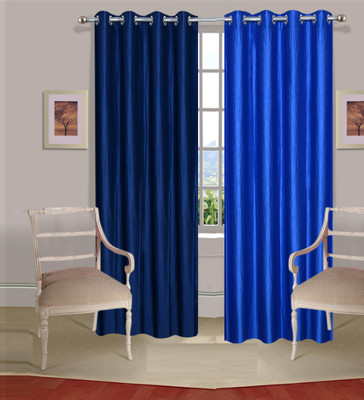 42% OFF on Handloomdaddy Polyester Dark Blue, Light Blue Solid Eyelet Curtain
