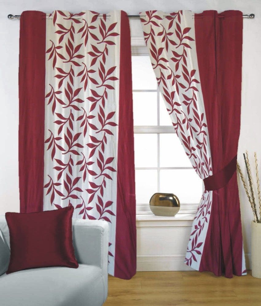 35% OFF on Fabutex Polyester Maroon, White Geometric Eyelet Curtain