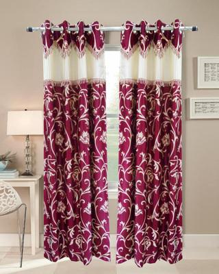 59% OFF on Homefab India Polyester Maroon Geometric Eyelet Curtain