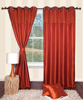 Furniche Polyester Orange Solid Eyelet Curtain