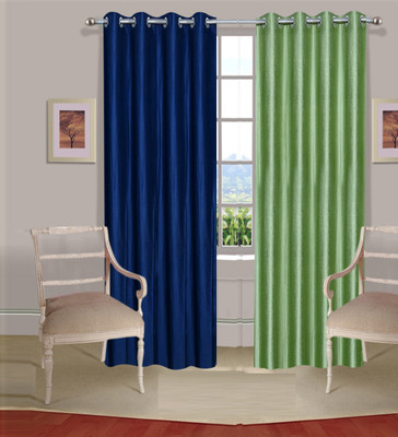 43% OFF on Handloomdaddy Polyester Blue, Green Self Design Eyelet Curtain