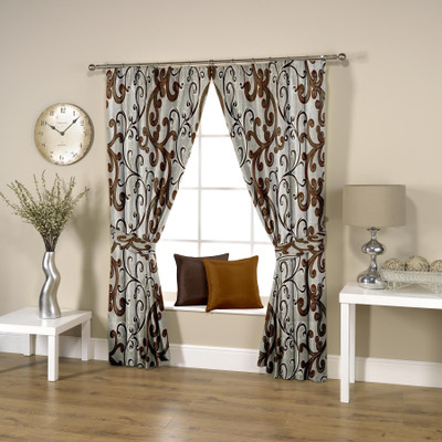 60% OFF on Threadmix Polyester Brown Floral Eyelet Curtain