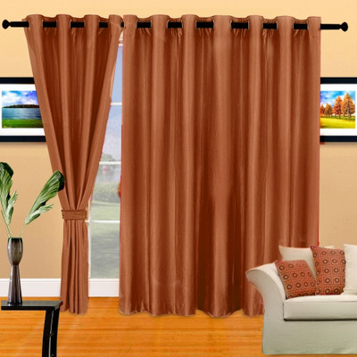 58% OFF on Cortina Polyester Brown Geometric Eyelet Curtain