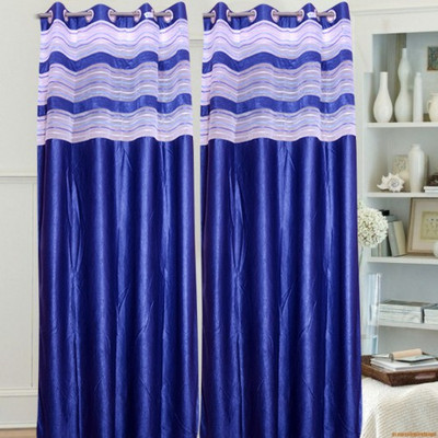 60% OFF on HomeZaara Polyester Blue Solid Eyelet Curtain