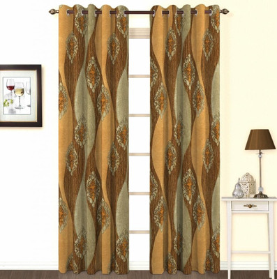 Skipper Polyester, Viscose Brown Printed Eyelet Curtain