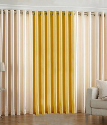 66% OFF on HomeZaara Polyester Yellow, Beige Solid Eyelet Curtain