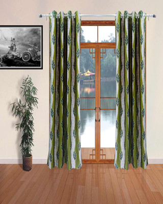 63% OFF on Homefab India Polyester Green Floral Eyelet Curtain