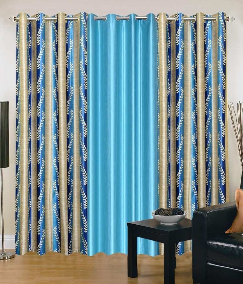 73% OFF on HomeZaara Polyester Multicolor Striped Eyelet Curtain