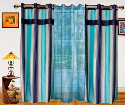 44% OFF on Dekor World Polyester Blue Abstract Eyelet Curtain