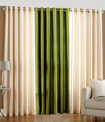 63% OFF on White Wave Polyester Green Solid Eyelet Curtain