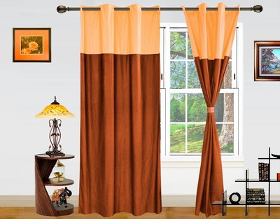 50% OFF on Dekor World Polyester Brown, Beige Solid Eyelet Curtain