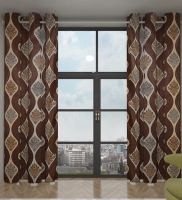68% OFF on Home Candy Polyester Brown Striped Ring Rod Curtain