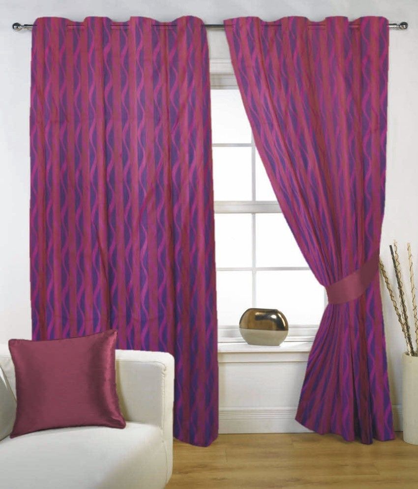 35% OFF on Fabutex Polyester Purple Geometric Eyelet Curtain