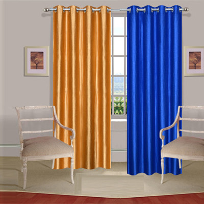 43% OFF on Handloomdaddy Polyester Gold, Blue Floral Eyelet Curtain