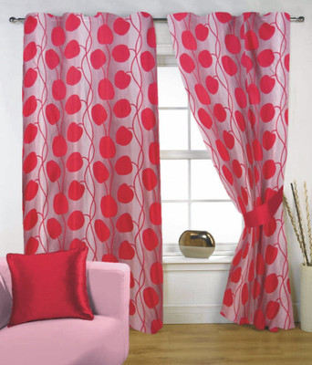80% OFF on Musk Polycotton Red Solid Tab Top Curtain