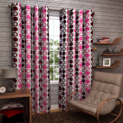 60% OFF on Enfin Homes Polyester Dark Pink Polka Eyelet Curtain