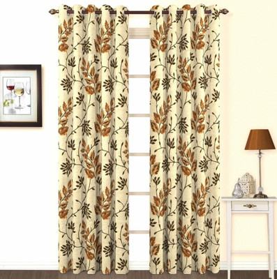 10% OFF on Skipper Polyester, Viscose, Blends Orange Floral Eyelet Curtain