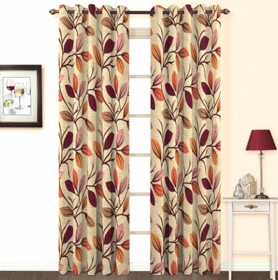 Skipper Polyester, Viscose Pink Printed Eyelet Curtain