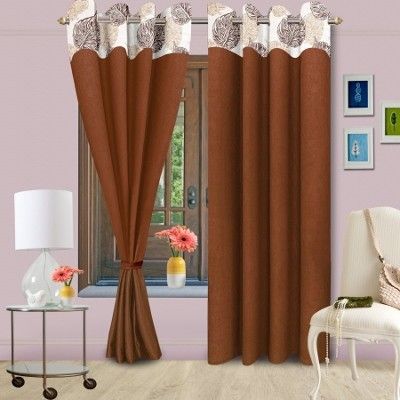 47% OFF on Vorhang Polyester Brown Solid Eyelet Curtain
