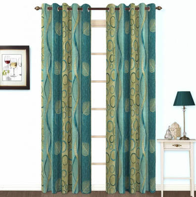 Skipper Polyester, Viscose Blue Striped Eyelet Curtain
