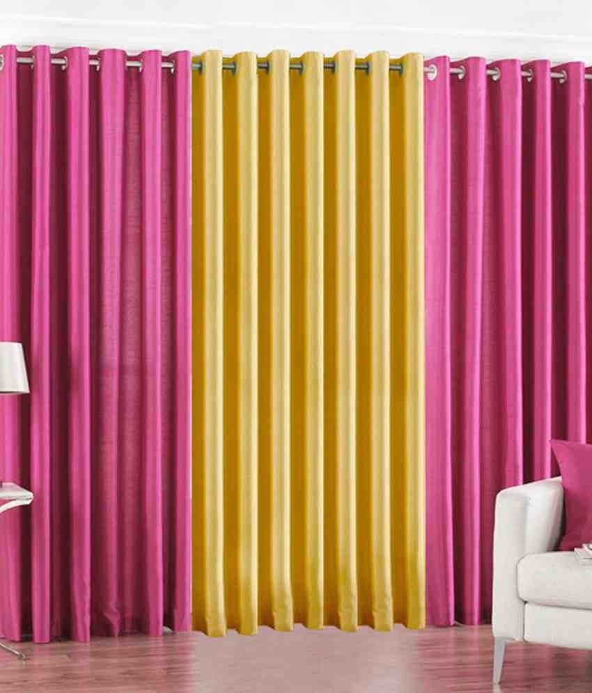 66% OFF on HomeZaara Polyester Maroon, Yellow Solid Eyelet Curtain