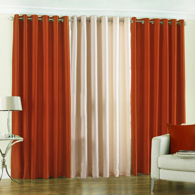 33% OFF on Pindia Polyester Rust, Cream Printed Eyelet Curtain