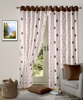 50% OFF on Vorhang Tissue Brown Floral Eyelet Curtain