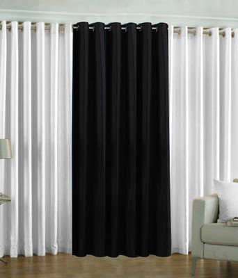 66% OFF on HomeZaara Polyester White, Black Solid Eyelet Curtain