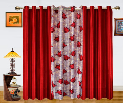 44% OFF on Dekor World Polyester Maroon Floral Eyelet Curtain