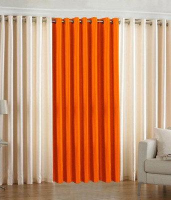 59% OFF on HomeZaara Polyester White, Orange Solid Ring Rod Curtain