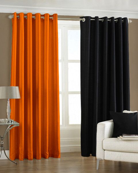 33% OFF on Pindia Polyester Orange, Black Solid Eyelet Curtain