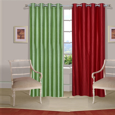 42% OFF on Handloomdaddy Polyester Green, Maroon Self Design Eyelet Curtain