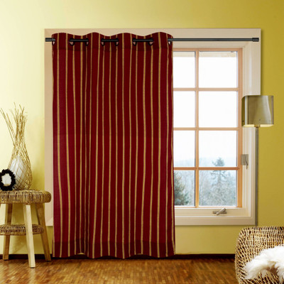 62% OFF on Kings Polycotton Maroon Striped Tab Top Curtain
