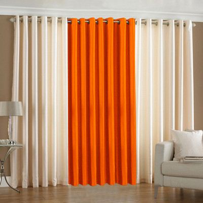33% OFF on Pindia Polyester Cream, Orange Solid Eyelet Curtain