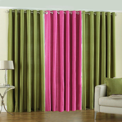 33% OFF on Pindia Polyester Green, Pink Solid Eyelet Curtain
