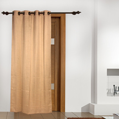 6% OFF on FloatingWalls Polyester Brown Striped Eyelet Curtain