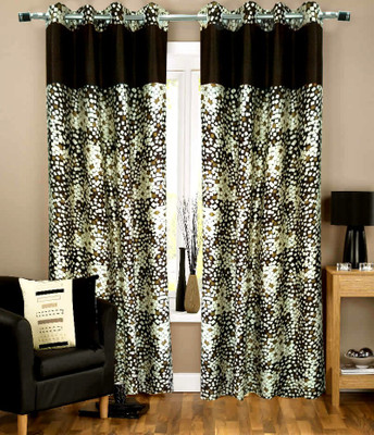 56% OFF on Homefab India Polyester Brown Geometric Eyelet Curtain