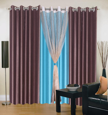 52% OFF on Hargunz Brown, Light Blue Floral Eyelet Curtain