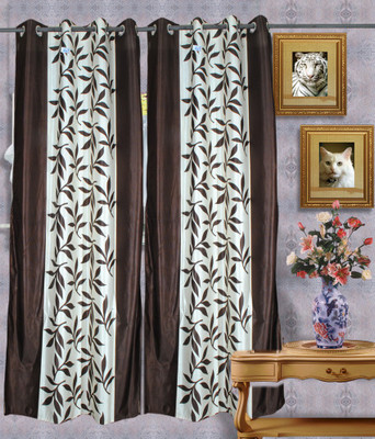 40% OFF on Madhav Product Polyester Brown Floral Eyelet Curtain