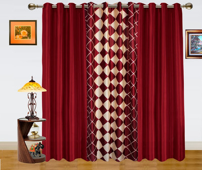 35% OFF on Dekor World Polyester Maroon Solid Eyelet Curtain