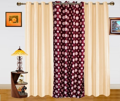 48% OFF on Dekor World Polyester Pink, Maroon Floral Eyelet Curtain