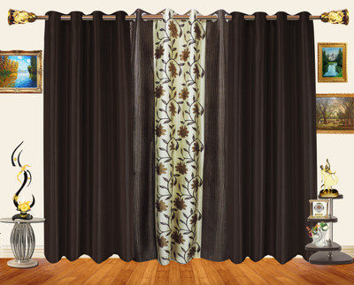 47% OFF on Decor Bazaar Polyester Brown Striped Eyelet Curtain