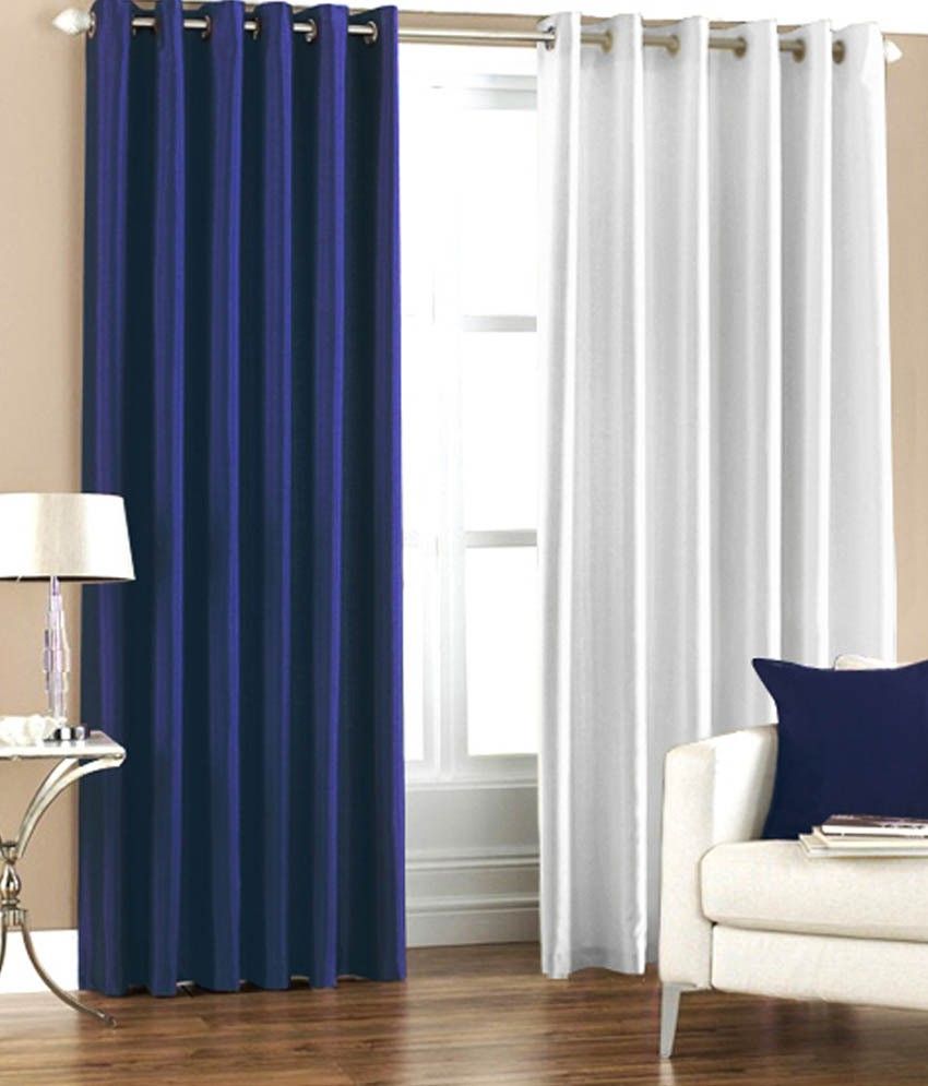 26% OFF on HomeZaara Polyester Blue, White Solid Eyelet Curtain