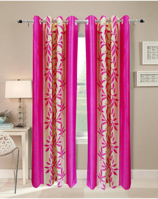 35% OFF on FabBig Polyester Pink Floral Eyelet Curtain