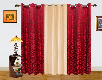 52% OFF on Dekor World Polyester Maroon, Beige Abstract Eyelet Curtain