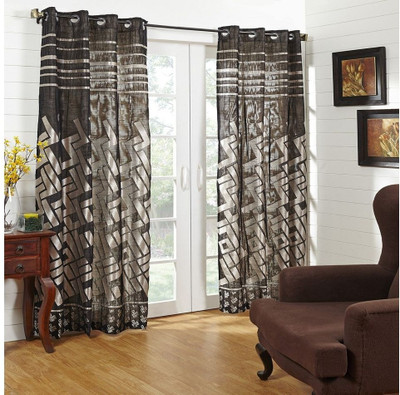 5% OFF on At Home Polycotton Brown Geometric Eyelet Curtain