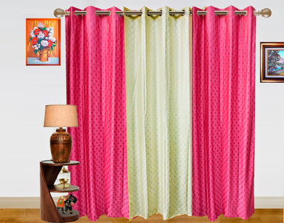 36% OFF on Dekor World Polyester Pink, White Self Design Eyelet Curtain