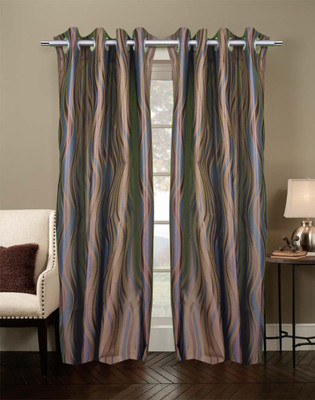53% OFF on Trendy Home Polyester Brown Printed Eyelet Curtain