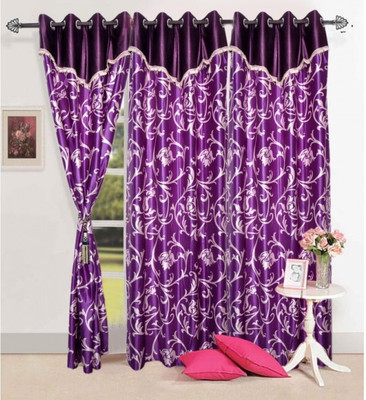 Handloomhub Polyester Purple Floral Tab Top Curtain